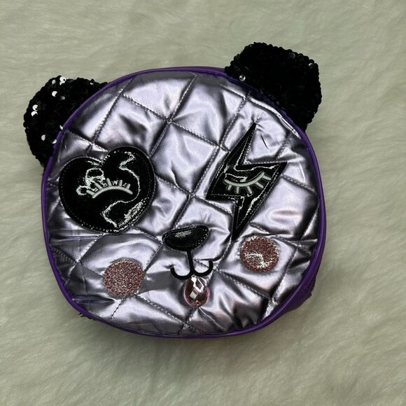 NWOT Panda 9" Lunch Round Box Purple Sequin Embellishment - Picture 1 of 5